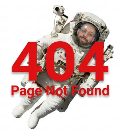 404 Error Page Astronaut with Custom Face A personalized astronaut graphic with red "404 Page Not Found" text.