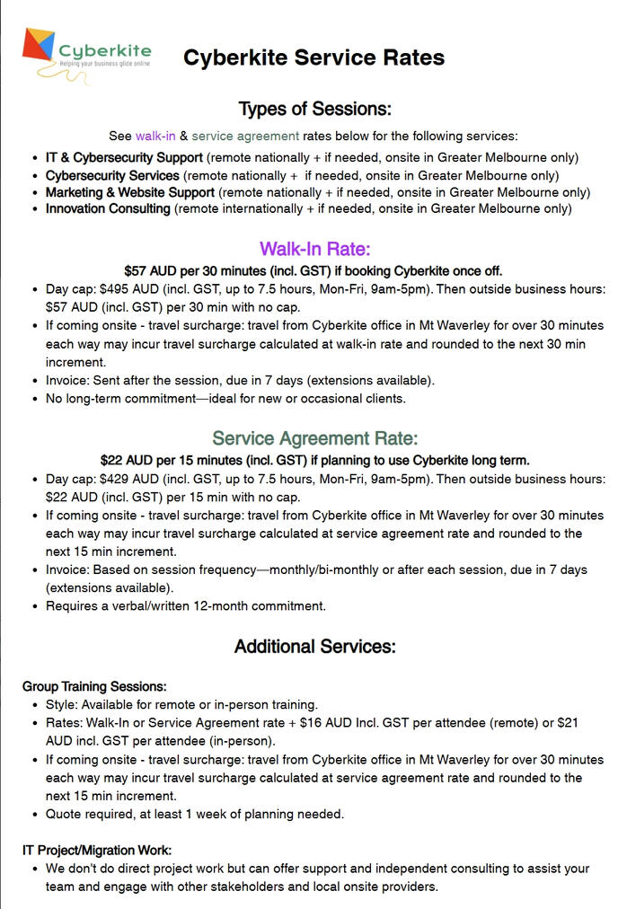 Service Rates Cyberkite Service Rates